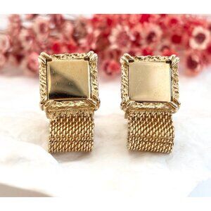 Textured 80's Style Mesh Wrap Retro Gold Toned Square Vintage Enclosure